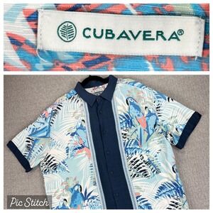 Cubavera Button Down Shirt Mens‎ XL Blue Parrot Bird Tropical Short Sleeve